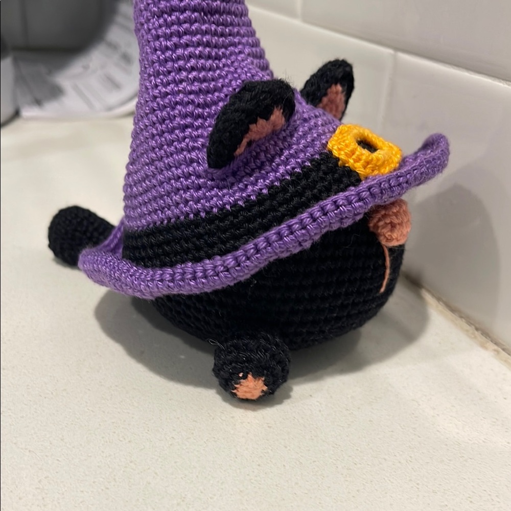 Handcrafted Cat Gmone with Witch Hat Halloween Holiday Decor Amigurui Crochet - Picture 7 of 12